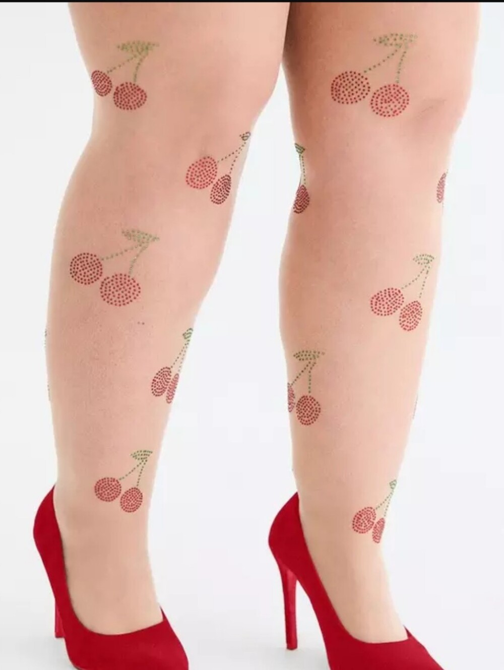 TORRID Beige Sheer Tights with Red Cherry Rhinestones Size: 22-26 NWT